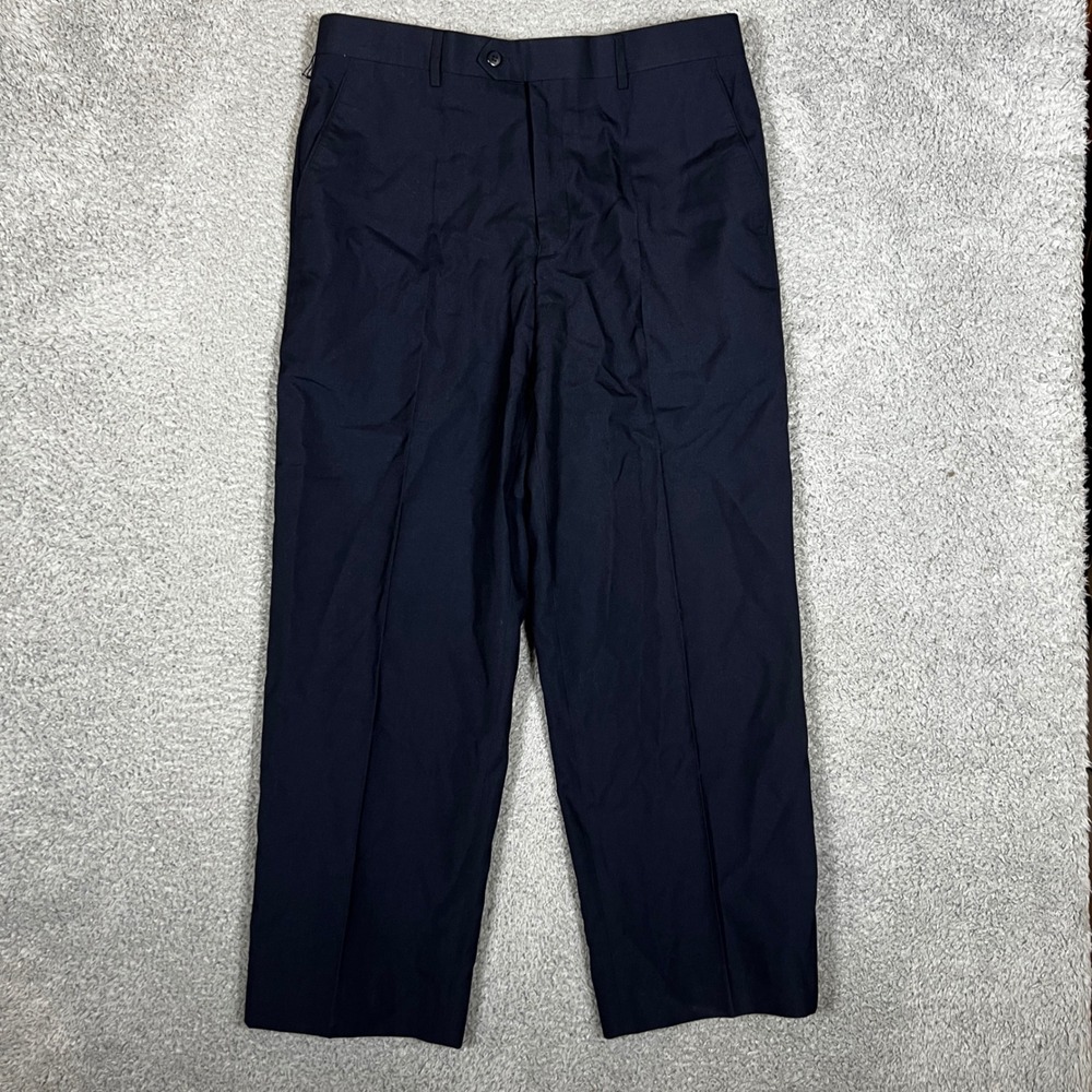 Beverly Hills Polo Club Dress Pants Mens fits 34x27 Navy Blue A Flat Front NEW - Picture 2 of 11